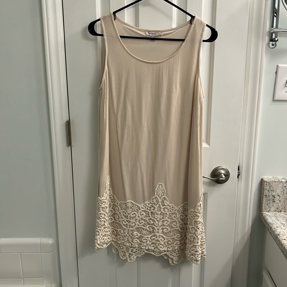 Cream colored shift dress with lace detail